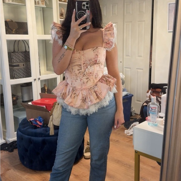 V. Chapman Tops - V. Chapman Pink Floral Peplum Blouse